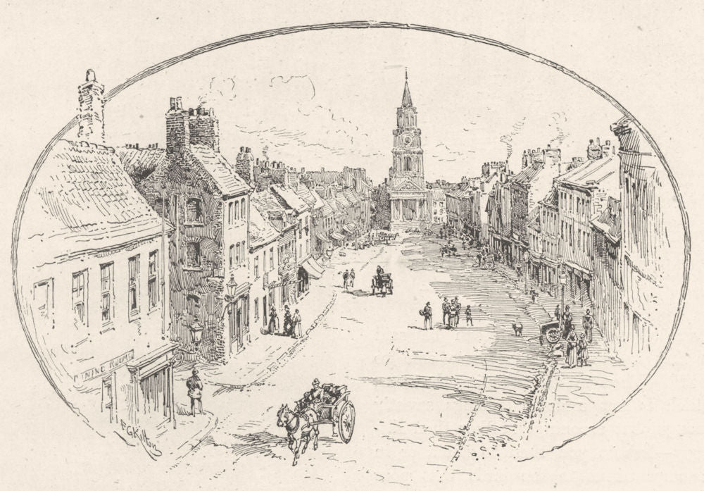 NORTHUMBERLAND. High street, Berwick, with the Town hall 1901 old print